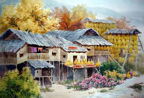 Scenery Watercolor Painting,56cm x 76cm(22〃 x 30〃),wcl71184005-z