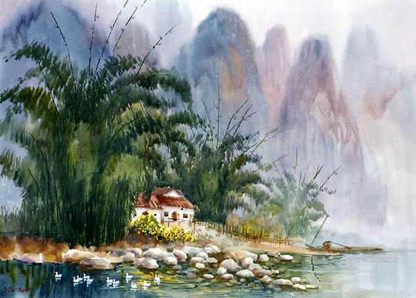 Scenery Watercolor Painting,36cm x 52cm(14〃 x 20〃),wcl71184009-z