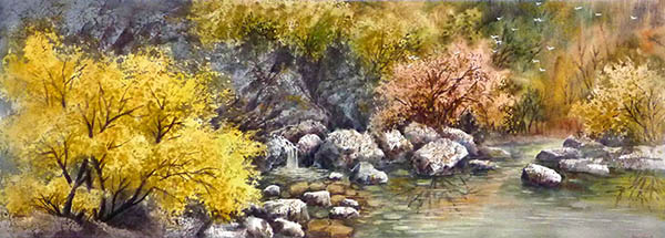 Scenery Watercolor Painting,40cm x 110cm(15〃 x 43〃),wcl71184011-z