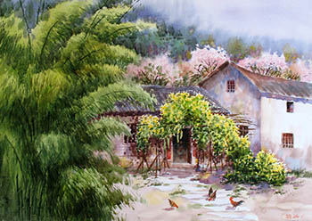Peasant Watercolor Painting,36cm x 52cm,cqt7103001-x