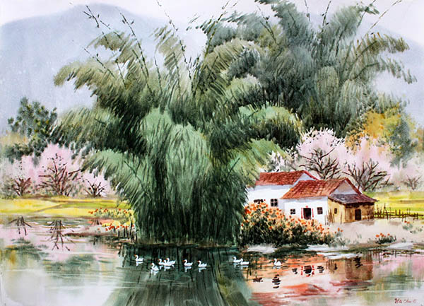 Scenery Watercolor Painting,55cm x 40cm(22〃 x 16〃),wcl71184017-z