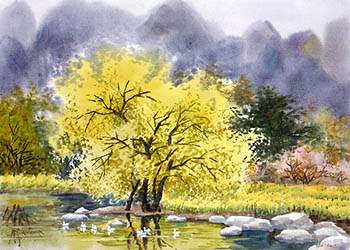 Scenery Watercolor Painting,36cm x 52cm,wcl71184021-x