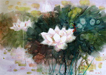 Flowers & Bird Watercolor Painting,55cm x 40cm,wcl72184002-x