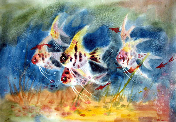Flowers & Bird Watercolor Painting,53cm x 75cm(21〃 x 29〃),wcl72184003-z
