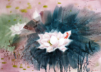 Flowers & Bird Watercolor Painting,55cm x 40cm,wcl72184004-x