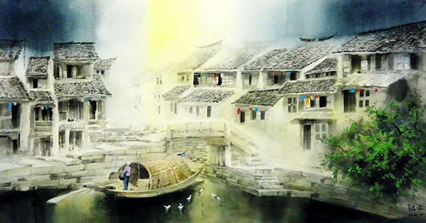 Scenery Watercolor Painting,55cm x 108cm(22〃 x 42〃),zdy71208002-z