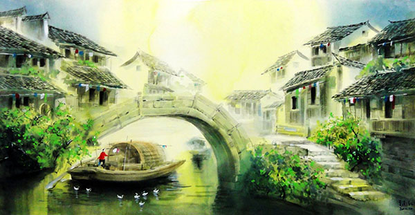 Scenery Watercolor Painting,55cm x 108cm(22〃 x 42〃),zdy71208004-z