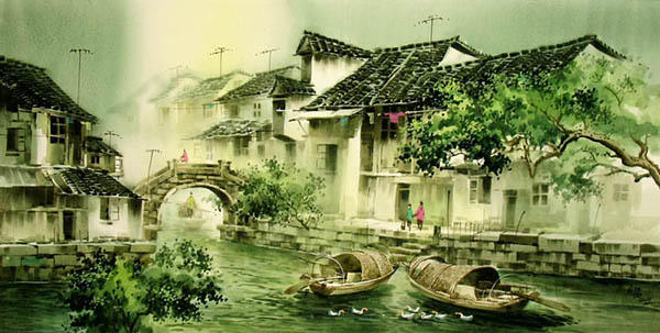 Scenery Watercolor Painting,55cm x 108cm(22〃 x 42〃),zmk71207004-z