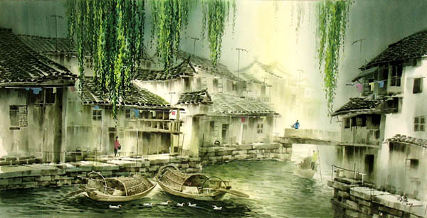 Scenery Watercolor Painting,55cm x 108cm(22〃 x 42〃),zmk71207006-z