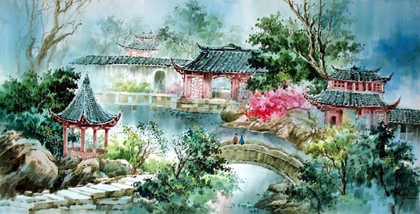 Scenery Watercolor Painting,55cm x 108cm(22〃 x 42〃),zmk71207007-z