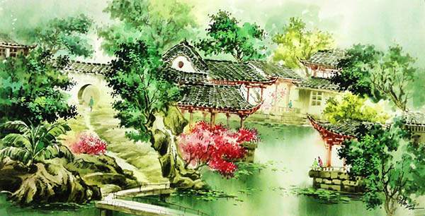 Scenery Watercolor Painting,55cm x 108cm(22〃 x 42〃),zmk71207012-z