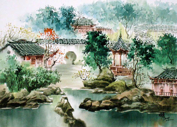 Scenery Watercolor Painting,55cm x 40cm(22〃 x 16〃),zmk71207013-z