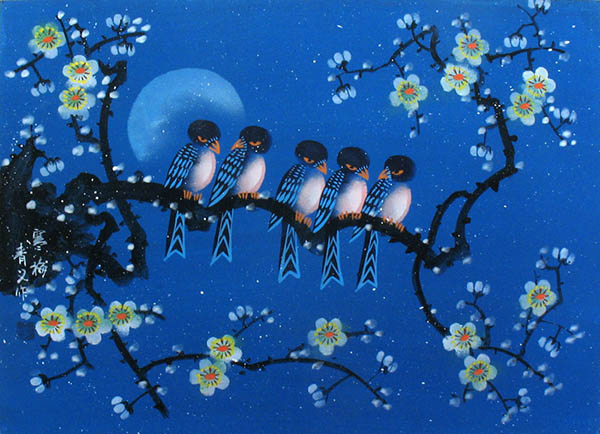 Flowers & Bird Watercolor Painting,55cm x 40cm(22〃 x 16〃),zqy7105001-z