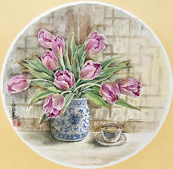 Flowers & Bird Watercolor Painting,38cm x 38cm(15〃 x 15〃),zyz72110002-z