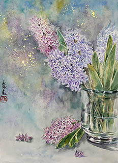 Flowers & Bird Watercolor Painting,25cm x 35cm,zyz72110003-x