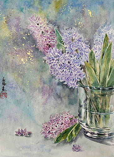 Flowers & Bird Watercolor Painting,25cm x 35cm(9.8〃 x 13.7〃),zyz72110003-z