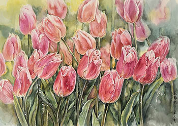 Flowers & Bird Watercolor Painting,50cm x 33cm,zyz72110004-x