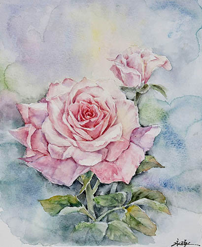Flowers & Bird Watercolor Painting,20cm x 25cm(8〃 x 10〃),zyz72110006-z