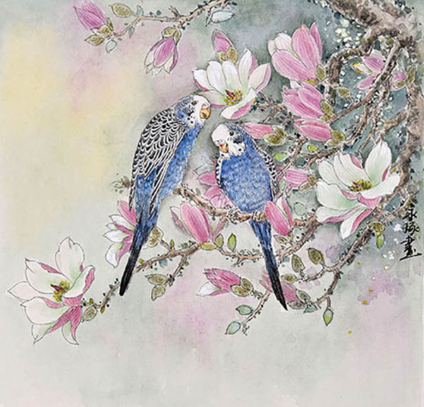 Flowers & Bird Watercolor Painting,38cm x 38cm(15〃 x 15〃),zyz72110008-z