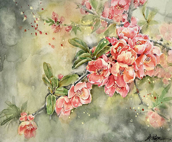 Flowers & Bird Watercolor Painting,20cm x 25cm(8〃 x 10〃),zyz72110009-z