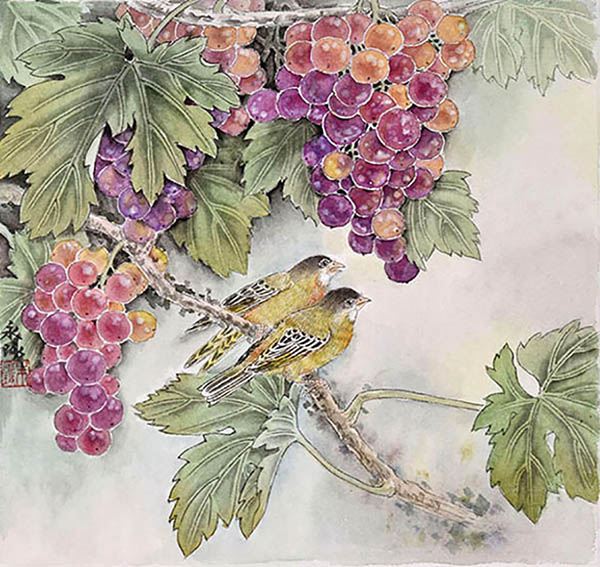 Flowers & Bird Watercolor Painting,38cm x 38cm(15〃 x 15〃),zyz72110010-z
