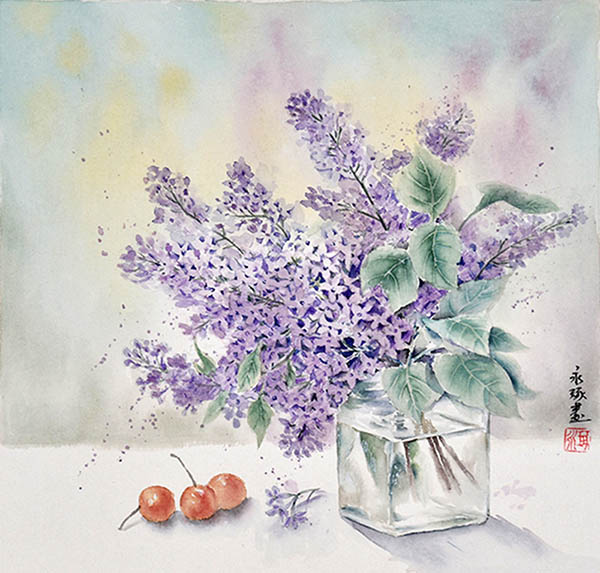 Flowers & Bird Watercolor Painting,38cm x 38cm(15〃 x 15〃),zyz72110011-z