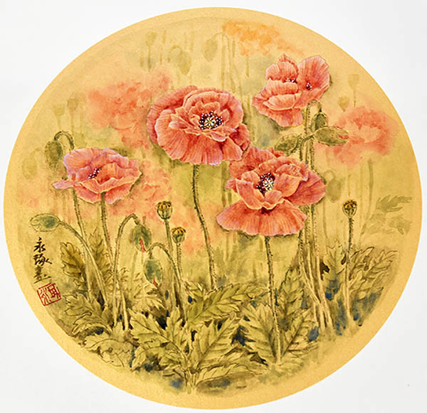 Flowers & Bird Watercolor Painting,33cm x 33cm(13〃 x 13〃),zyz72110020-z