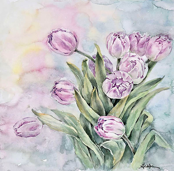 Flowers & Bird Watercolor Painting,30cm x 30cm(12〃 x 12〃),zyz72110021-z