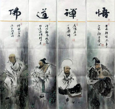 Chinese Zen Buddhism Painting,34cm x 138cm,3046002-x